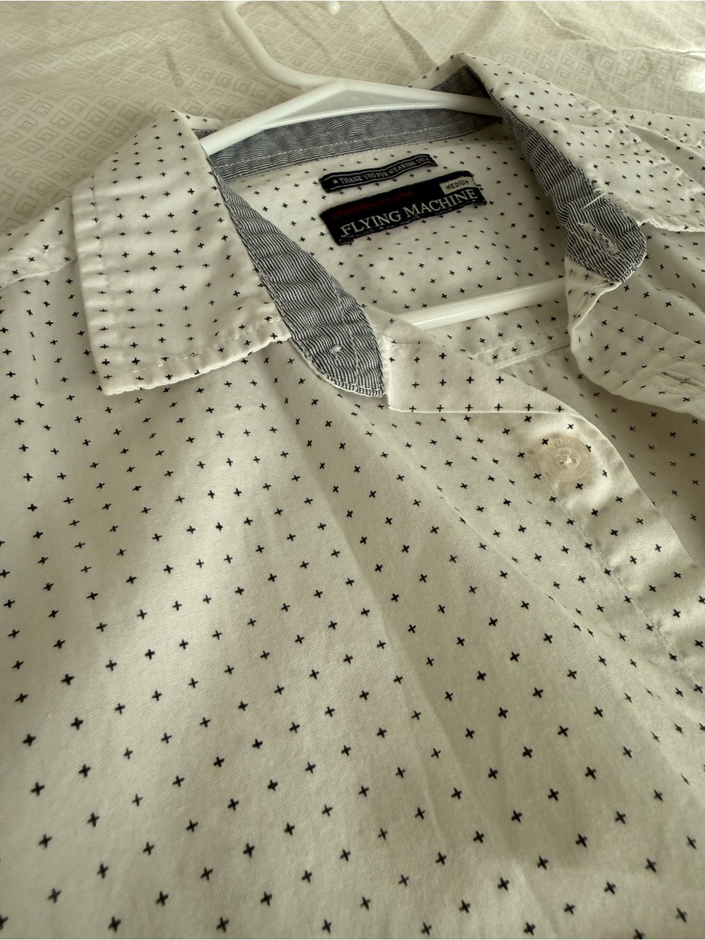 Flying Machine White Button-Down Shirt with Black Micro Cross Pattern